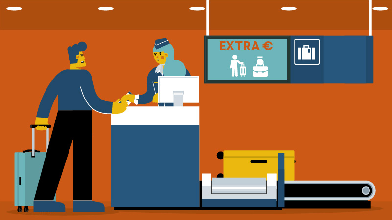 Toeslag betalen voor bagage aan de incheckbalie van de luchthaven